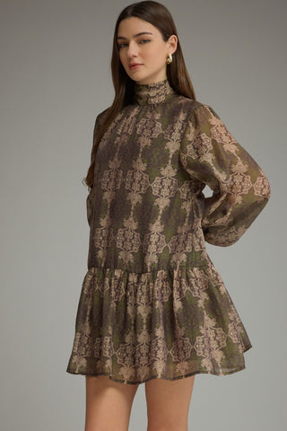Entro Long Sleeve Drop Waist Mini Dress