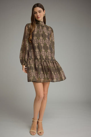 Entro Long Sleeve Drop Waist Mini Dress