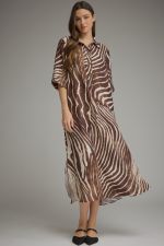 Entro Brown Zebra Print Midi Dress