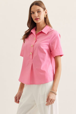 Entro Solid Collared Top with Gold Buttons