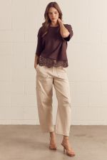 Entro Solid Scallop Lace Hem Top