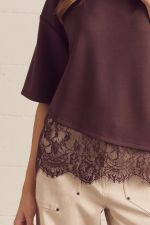 Entro Solid Scallop Lace Hem Top