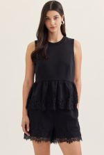 Entro Lace Trim Peplum Top