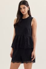 Entro Lace Trim Peplum Top