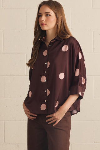 Entro Polka Dot Button Front Blouse