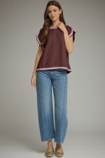 Entro Chocolate Contrast Trim Top