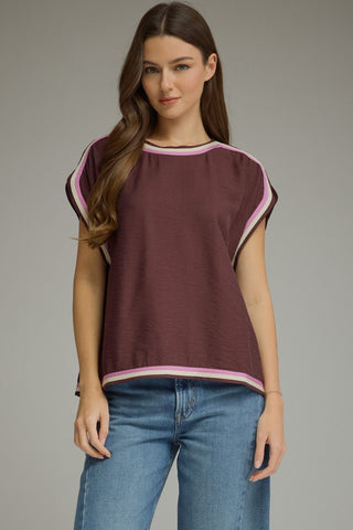 Entro Chocolate Contrast Trim Top