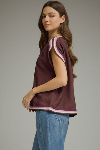 Entro Chocolate Contrast Trim Top