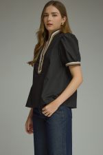 Entro Contrast Trim Puff Sleeve Top