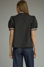 Entro Contrast Trim Puff Sleeve Top