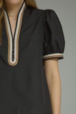 Entro Contrast Trim Puff Sleeve Top