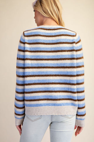 Easel Striped Fuzzy Knit Cardigan