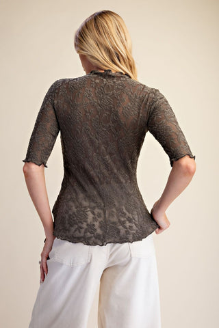 Easel Textured Lace Fitted Top