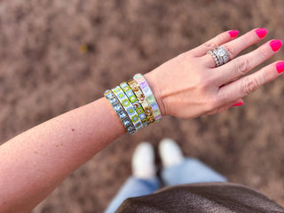 Enamel Stretch Bracelet - Square Gems - Libby - Asst Colors