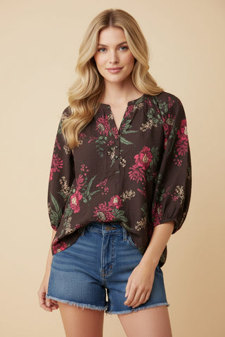 Heimish Floral Button Front Blouse