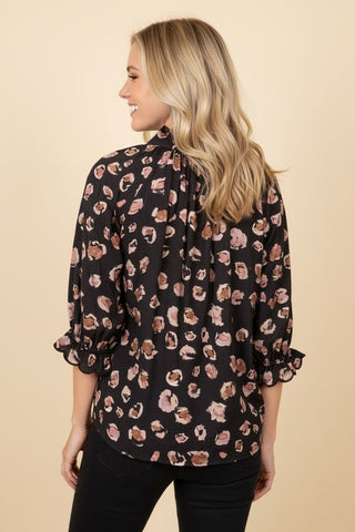 Abstract Print Puff Sleeve Blouse-Heimish USA