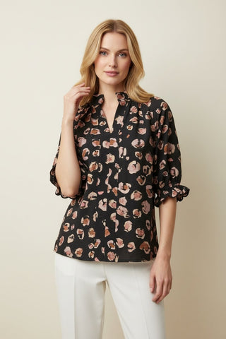 Abstract Print Puff Sleeve Blouse-Heimish USA