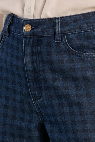 Molly Bracken Checked Cropped Denim Pants