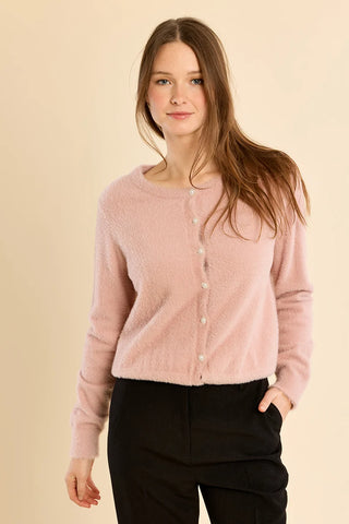 Molly Bracken Pink Cropped Button Up Cardigan