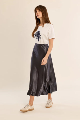 Molly Bracken Satin High Waisted Flared Skirt