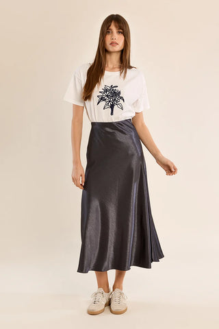 Molly Bracken Satin High Waisted Flared Skirt