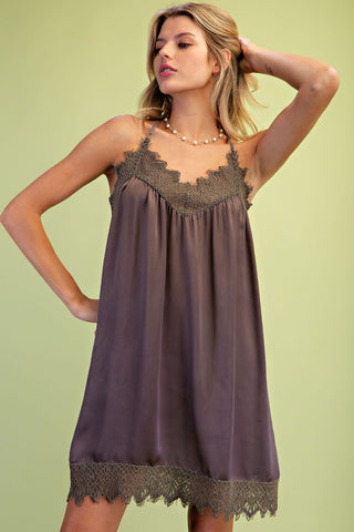 Easel Lace Hem Satin Slip Dress