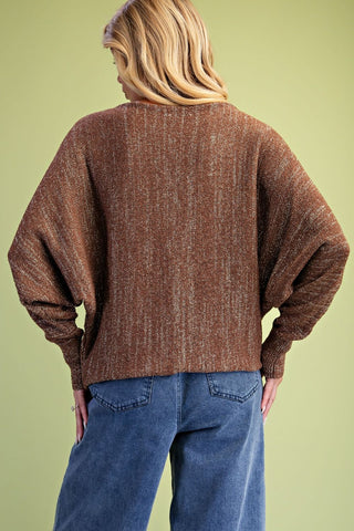 Easel Metallic Shimmer Knit Sweater Top