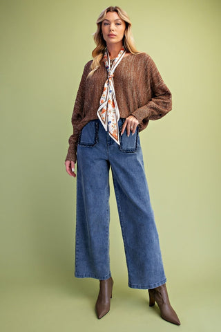 Easel Metallic Shimmer Knit Sweater Top