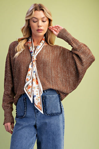 Easel Metallic Shimmer Knit Sweater Top