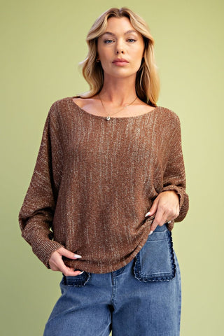 Easel Metallic Shimmer Knit Sweater Top